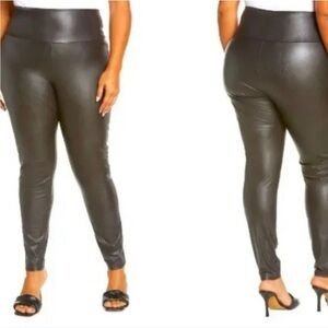 7 For All Mankind Faux Leather Leggings Skinny Pants Size 2X Taupe Grey​​​​​​